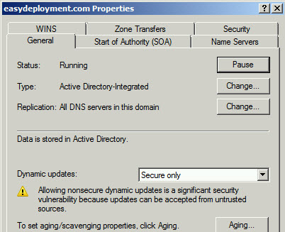 Enable dynamic updates in DNS